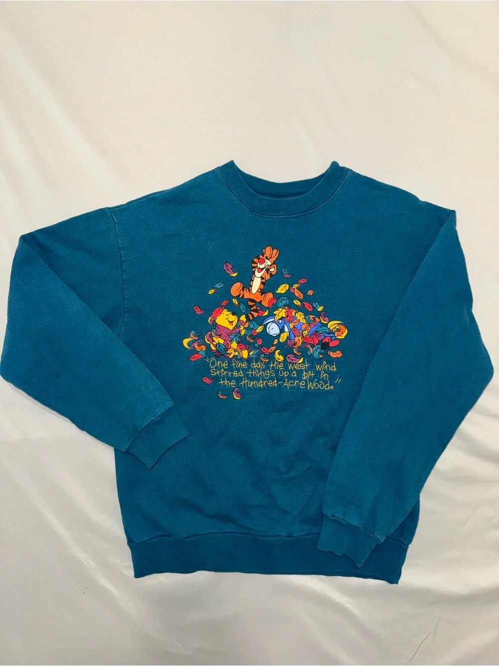Vintage Disney Winnie the Pooh Teal Crewneck Sweatshirt Kids Large